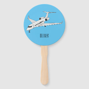 Private jet cartoon illustration hand fan