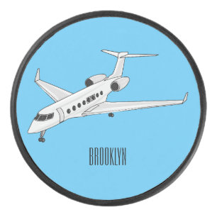 Private jet cartoon illustration hockey puck
