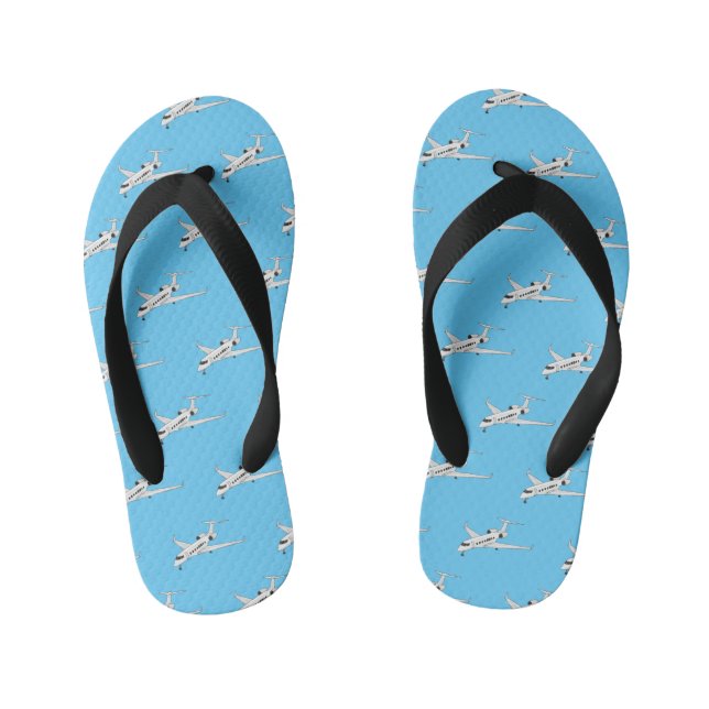 Private jet cartoon illustration kid's jandals (Footbed)