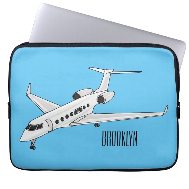 Private jet cartoon illustration laptop sleeve (Front)