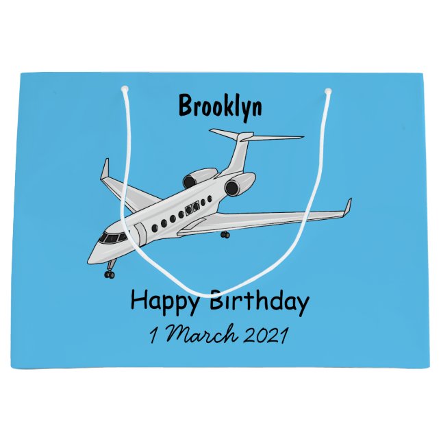 Private jet cartoon illustration large gift bag (Front)