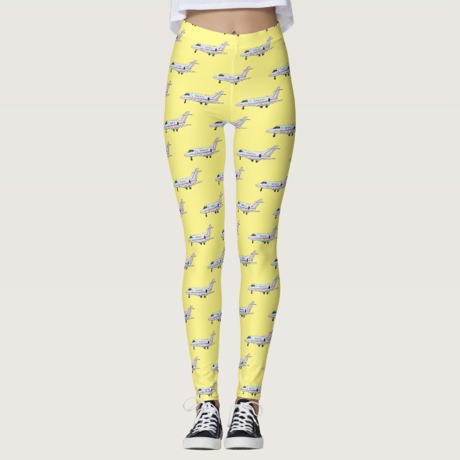 Private jet cartoon illustration leggings (Front)