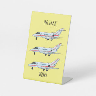 Private jet cartoon illustration pedestal sign