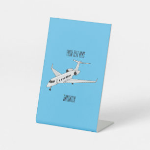 Private jet cartoon illustration pedestal sign