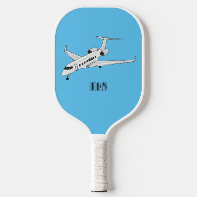 Private jet cartoon illustration pickleball paddle (Front)