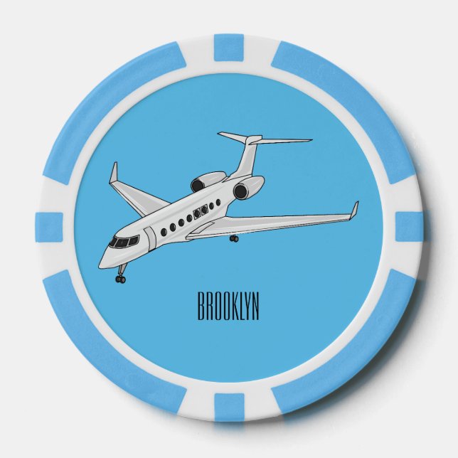 Private jet cartoon illustration poker chips (Front)