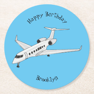 Private jet cartoon illustration round paper coaster