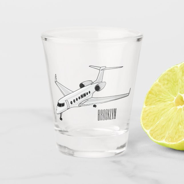 Private jet cartoon illustration shot glass (Front)