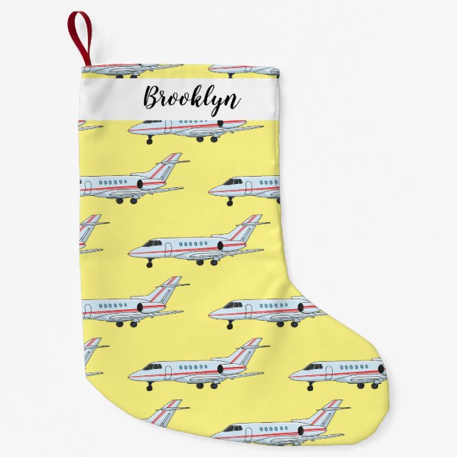 Private jet cartoon illustration small christmas stocking (Front)