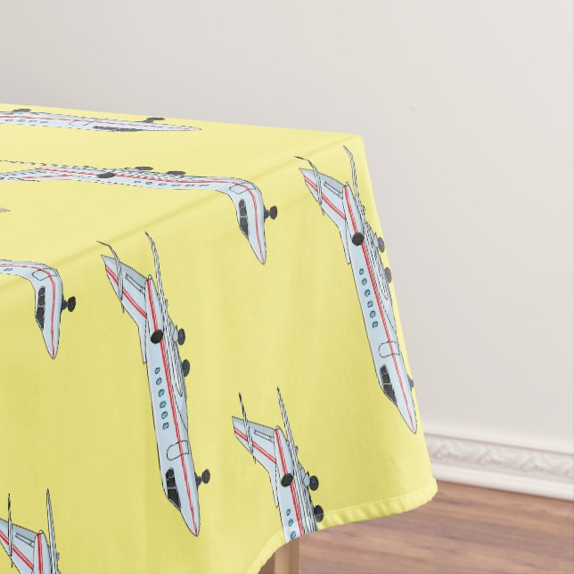 Private jet cartoon illustration tablecloth (In Situ)