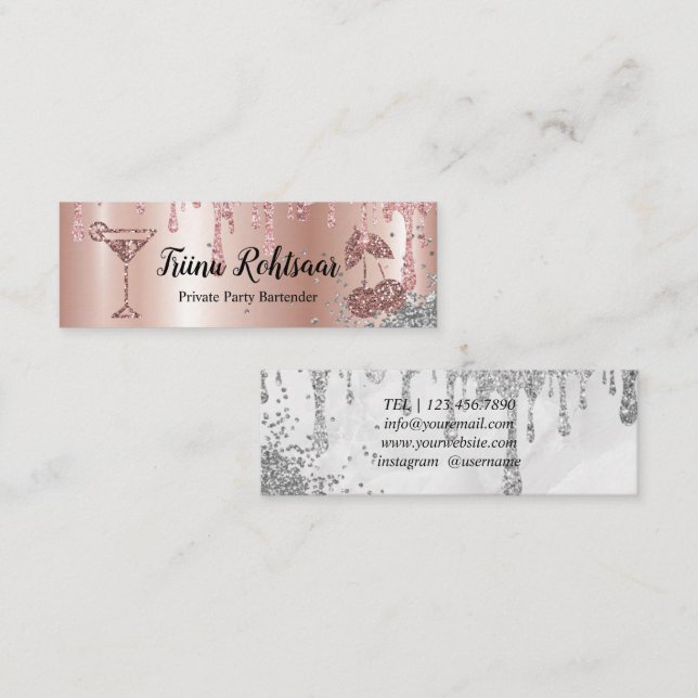 Private Party Bartender Bar Catering Drinks Mini Business Card (Front/Back)