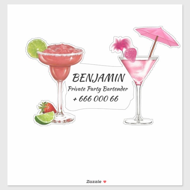 Private Party Bartender Bar Drinks Car (Sheet)