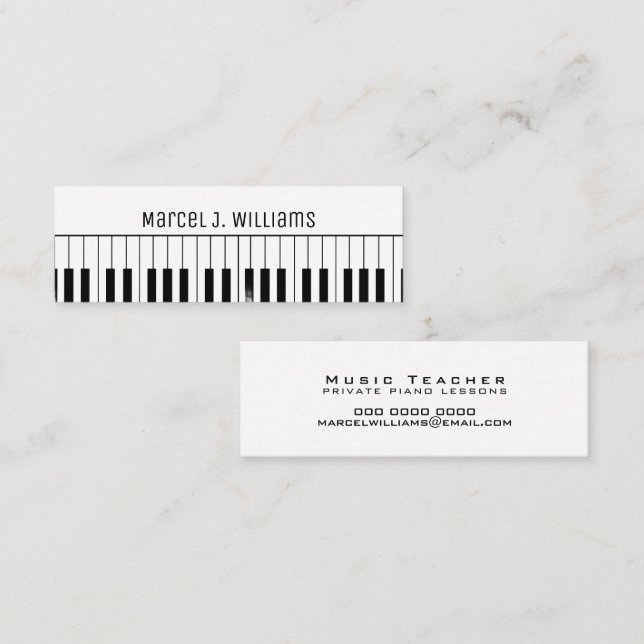 Private Piano Lessons Music Teacher white Mini Business Card (Front/Back)