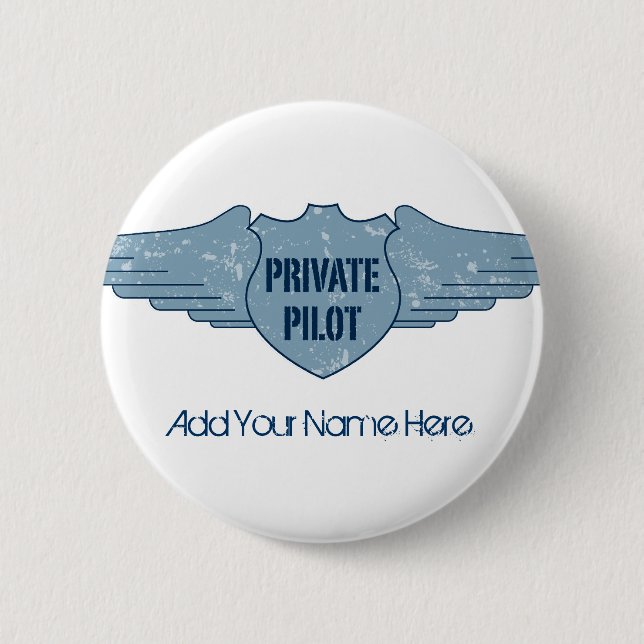 Private Pilot Blue Wings 6 Cm Round Badge (Front)