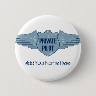 Private Pilot Blue Wings 6 Cm Round Badge