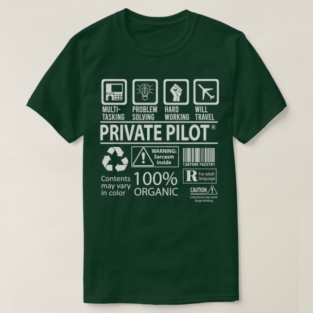 Private Pilot MultiTasking Certified Job Gift Item T-Shirt (Design Front)