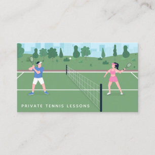 Private Tennis Lessons Modern Court Illustration Business Card