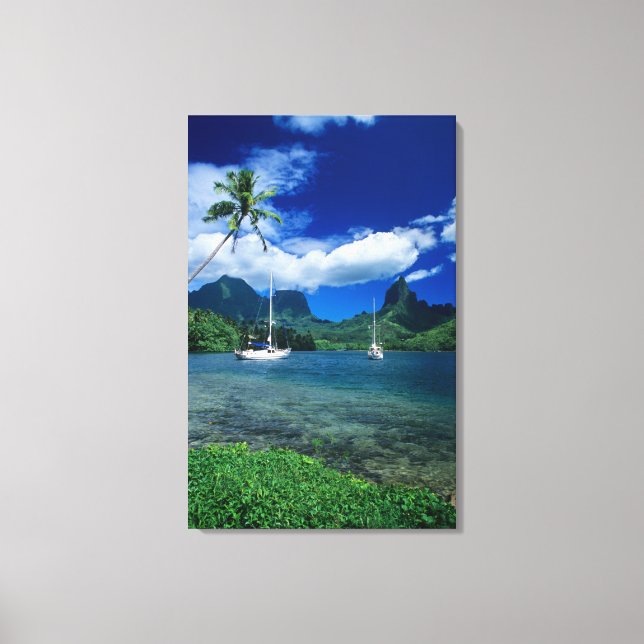 Private yachts anchored in Opunohu Bay on the Canvas Print (Front)