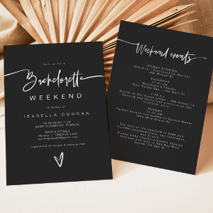 PRIYA Black Contemporary Bachelorette Itinerary Invitation
