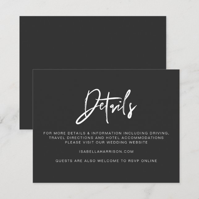 PRIYA Modern Black Wedding Details Card (Front/Back)