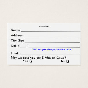 Prize Drawing Entry Cards (Consumer Shows)