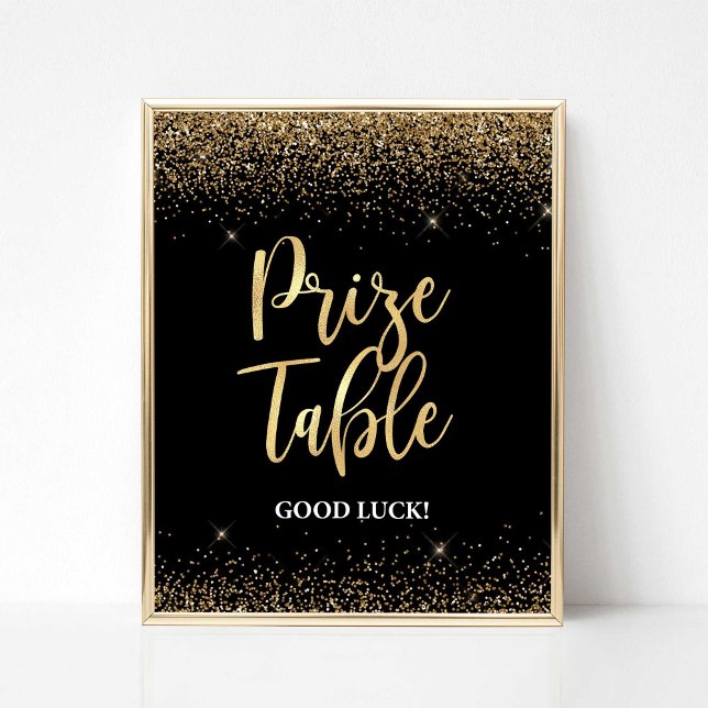 Prize Table Sign Black & Gold Glitter Confetti (Prize Table Shower Sign, Black & Gold Glitter Confetti 2 Theme, Bridal Shower Sign)