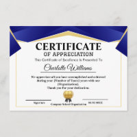 Pro Achievement Appreciate Gold Blue Certificate