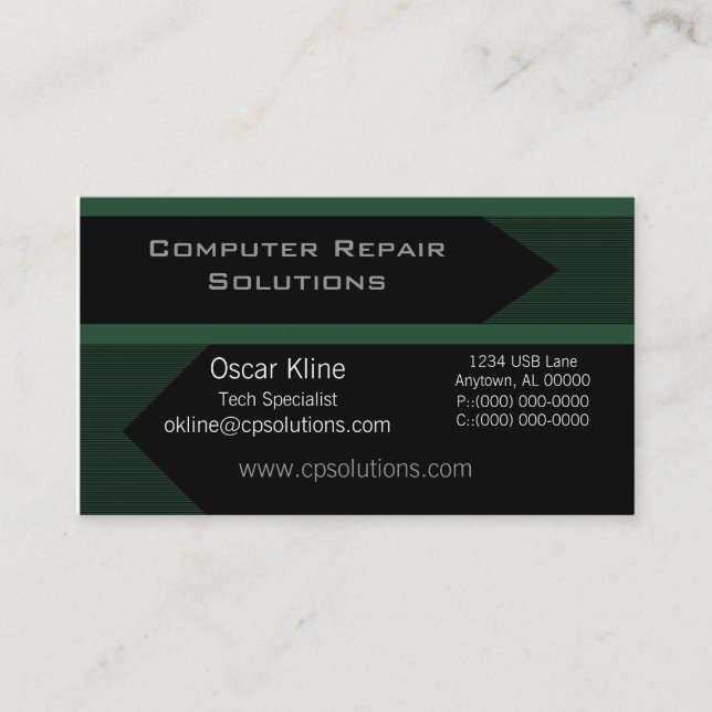 Pro Arrows Business Card, Forest Green Card (Front)
