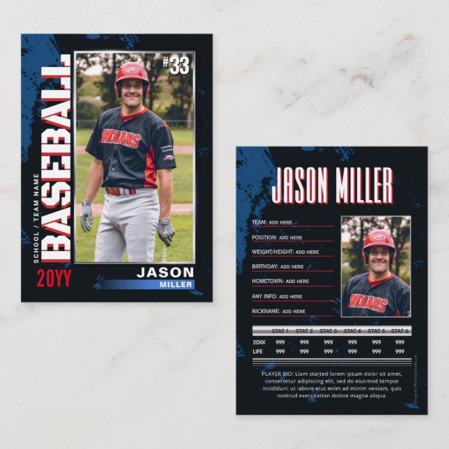 PRO Baseball Card with Stats Player Trading Card  (Front/Back)