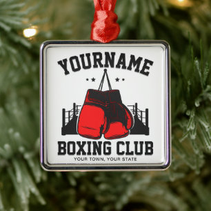 Pro Boxer ADD NAME Red Gloves Boxing Ring Training Metal Tree Decoration