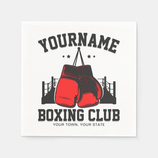 Pro Boxer ADD NAME Red Gloves Boxing Ring Training Napkin (Front)