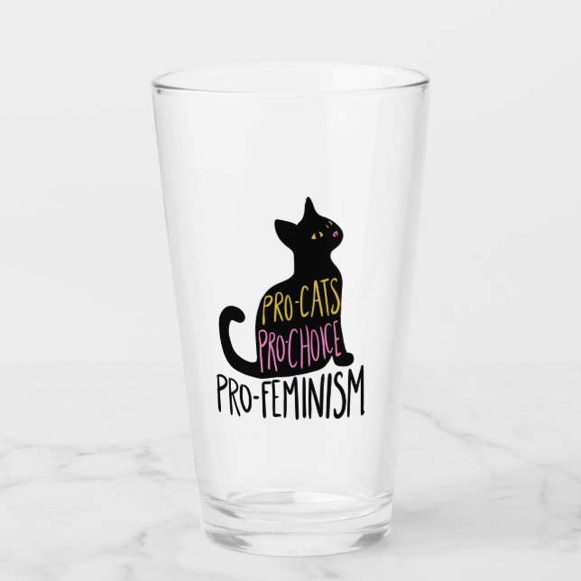 Pro-cats pro-choice pro-feminism black cat glass (Front)