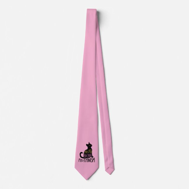 Pro-cats pro-choice pro-feminism black cat tie (Front)