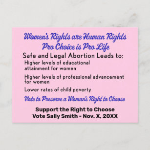 Pro Choice Roe v Wade Get Out the Vote Safe Legal Postcard