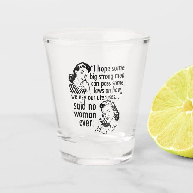 Pro Choice Vintage Feminist Political Cartoon Shot Glass (Front)