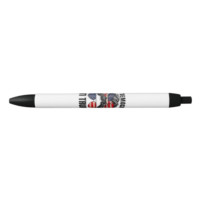 Pro Democracy - Anti Trump Messy Bun American Flag Black Ink Pen (Front)