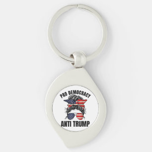 Pro Democracy - Anti Trump Messy Bun American Flag Key Ring