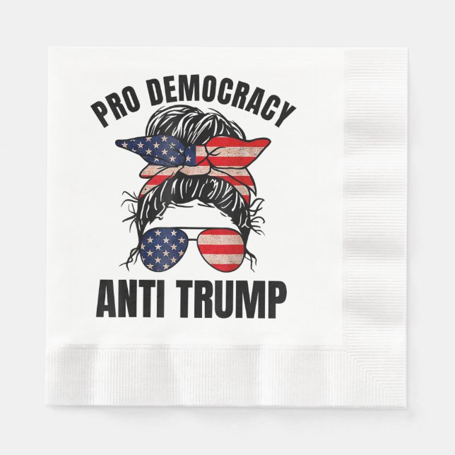 Pro Democracy - Anti Trump Messy Bun American Flag Napkin (Front)