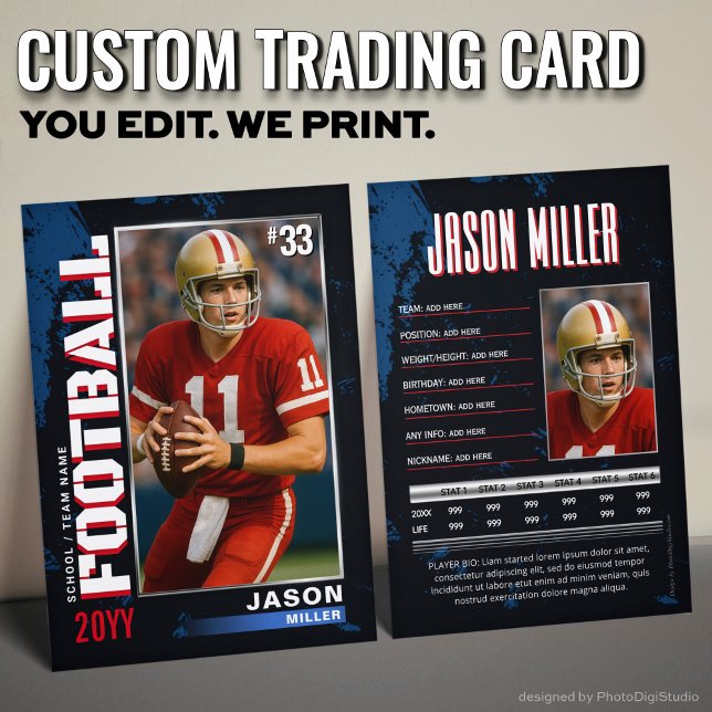 PRO Football Card with Stats Player Trading Card  (Custom Football Trading Card PRO Player Stats Card)
