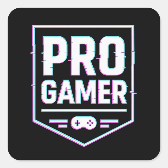 PRO GAMER — Neon Glitch Shield Square Sticker (Front)