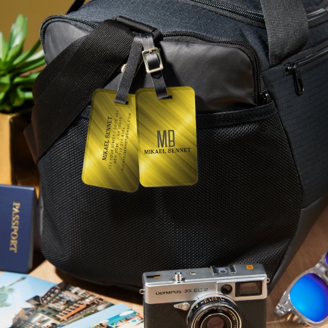 PRO Gold Brushed Metallic Luggage Tag (Front & Back)