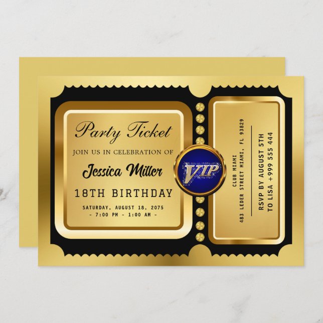 PRO Golden Party Ticket Invitation (Front/Back)
