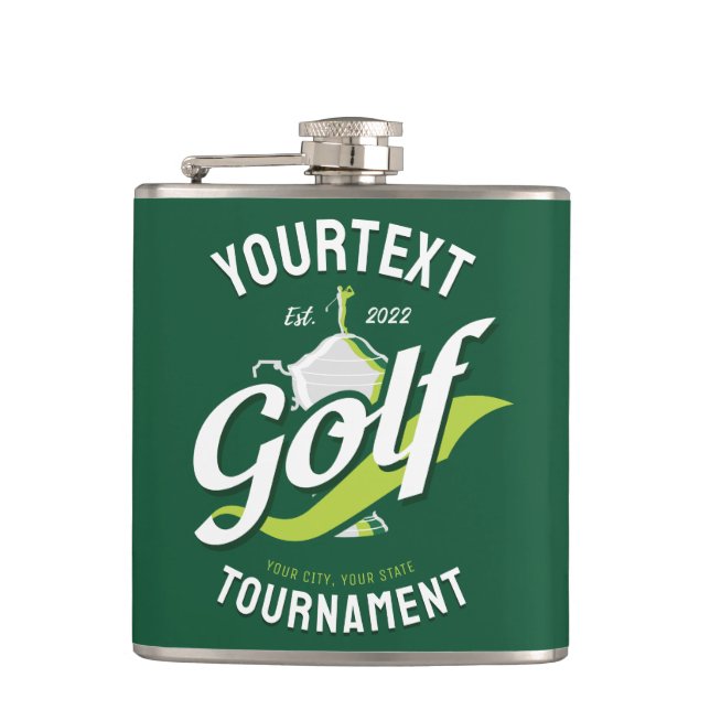 Pro Golfer NAME Golf Trophy Tournament Golfing Hip Flask (Front)