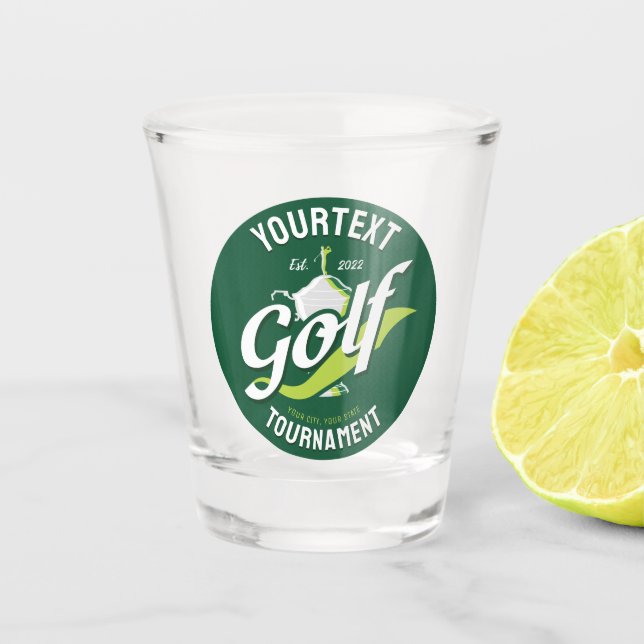 Pro Golfer NAME Golf Trophy Tournament Golfing Shot Glass (Front)