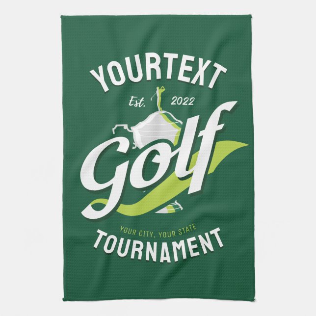 Pro Golfer NAME Golf Trophy Tournament Golfing Tea Towel (Vertical)