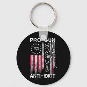 Pro Gun Anti Idiot Shirt Vintage Usa Flag 2nd Amen Key Ring