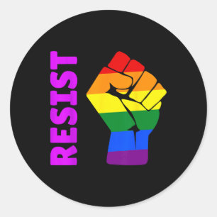 Pro-lgbt Rainbow Raised Fist #resist Anti-trump Classic Round Sticker