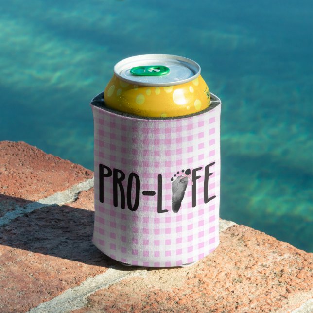 Pro-Life Baby Footprint On Gingham Can Cooler (In Situ Pool)