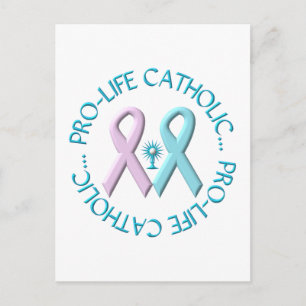Pro-Life Catholic w/Monstrance & Pink/Blue Ribbons Postcard