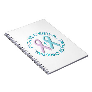Pro-Life Christian w/Cross & Pink/Blue Ribbons Spiral Notebook